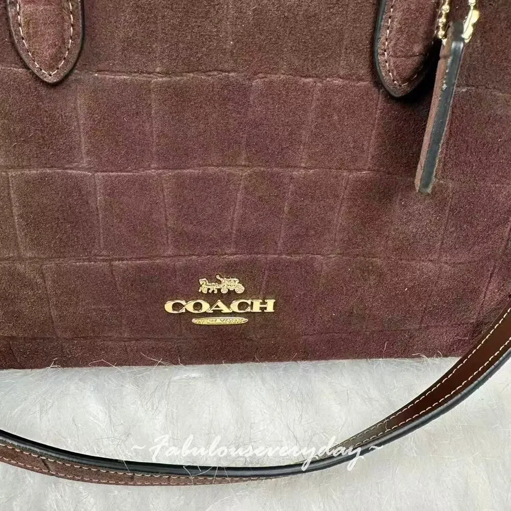 Coach Maggie Small Tote Bag Xbody CCC71 Crocodile-embossed Suede/Gold/Maple NWT